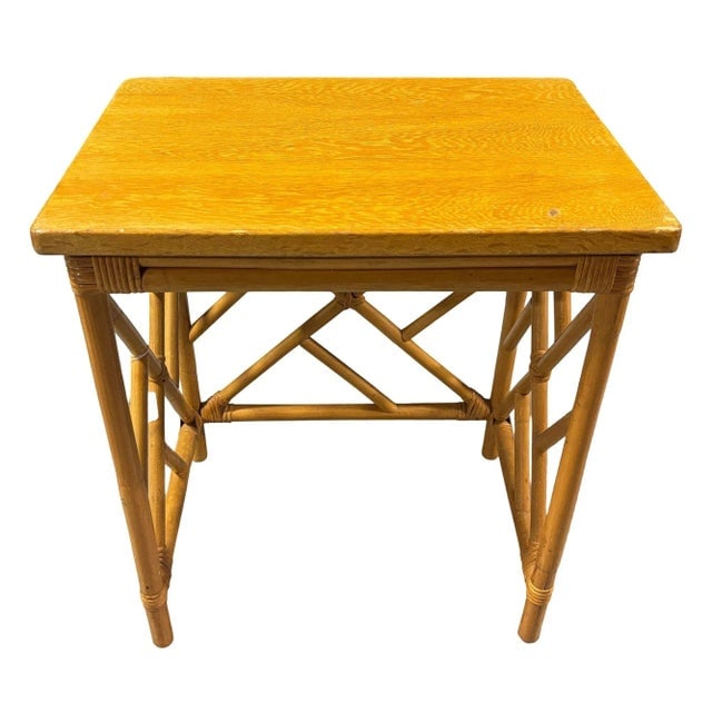 1950s Restored Mid-Century Set of 3 Rattan Nesting Side Tables W/ Mahogany Top - 7