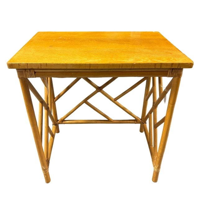 1950s Restored Mid-Century Set of 3 Rattan Nesting Side Tables W/ Mahogany Top - 8