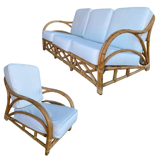 1940s Transition Rattan Sofa and Lounge Chair Seating Set - 2 Pieces - 13
