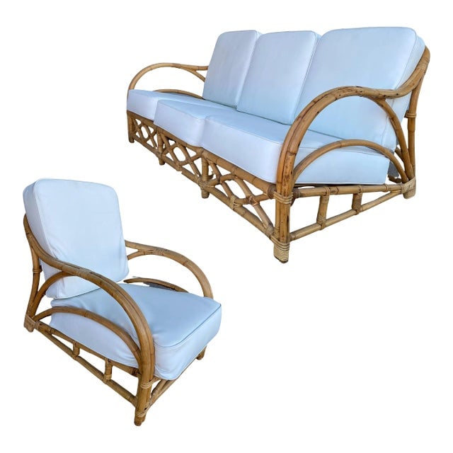 1940s Transition Rattan Sofa and Lounge Chair Seating Set - 2 Pieces (1 of 13)
