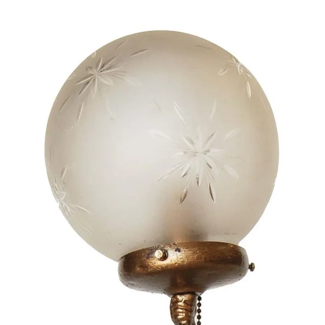 Gold-Tone Figure Grecian Female Speleter Lamp W/ Cut Crystal Globe - 2