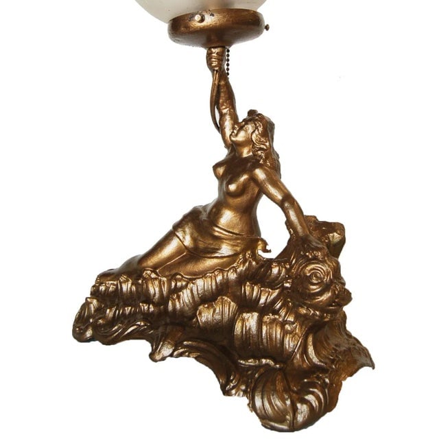 Gold-Tone Figure Grecian Female Speleter Lamp W/ Cut Crystal Globe - 3