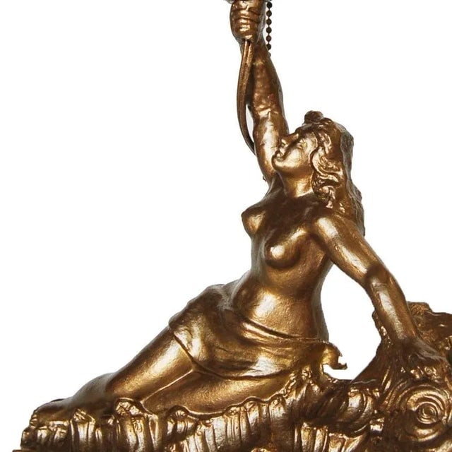 Gold-Tone Figure Grecian Female Speleter Lamp W/ Cut Crystal Globe - 4