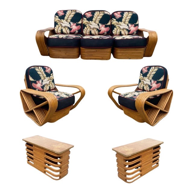 Restored MCM Frankl Style Six-Strand Rattan Sofa, Table, Chair Livingroom Set (1 of 13)