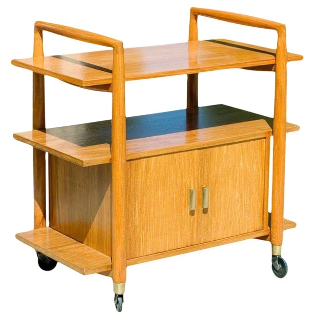Mid-Century Three-Tier Bar Serving Cart W/ Storage Cabinet (1 of 7)