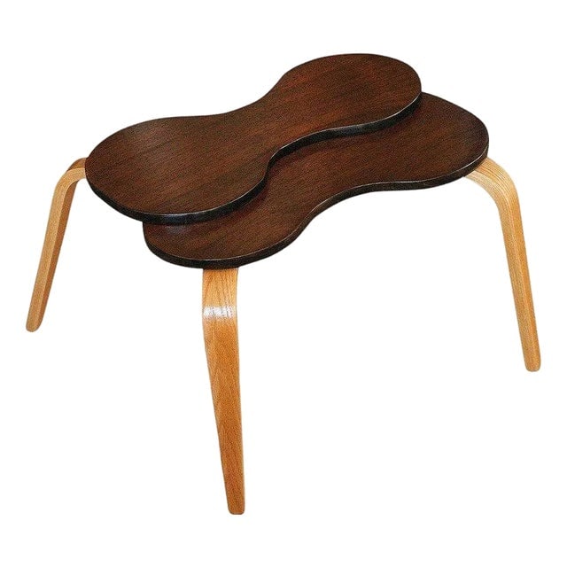 1960s Jens Risom Style Two-Tone Stepped Biomorphic Bent Plywood & Mahogany Side Table (1 of 7)