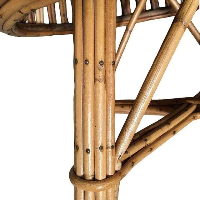 1950s Restored Round Stick Rattan Coffee Table with Mahogany Top - 6