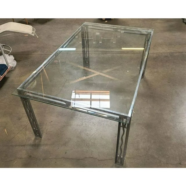Art Deco Chrome & Glass Machined Dining Table or Desk in the Style of Edgar Brandt - 2