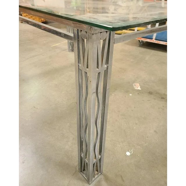 Art Deco Chrome & Glass Machined Dining Table or Desk in the Style of Edgar Brandt - 3