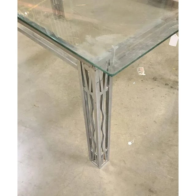 Art Deco Chrome & Glass Machined Dining Table or Desk in the Style of Edgar Brandt - 4