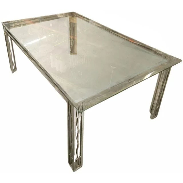 Art Deco Chrome & Glass Machined Dining Table or Desk in the Style of Edgar Brandt - 6