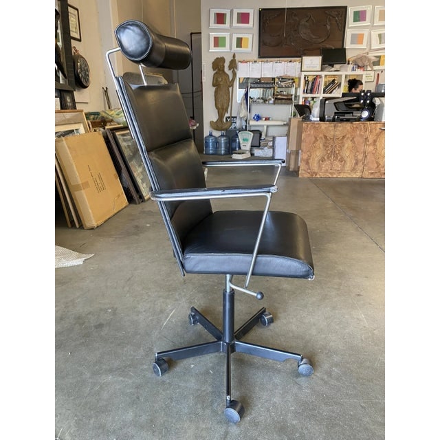 1980s Danish Modern Black and Chrome Executive Desk Chair by Kevi - 7