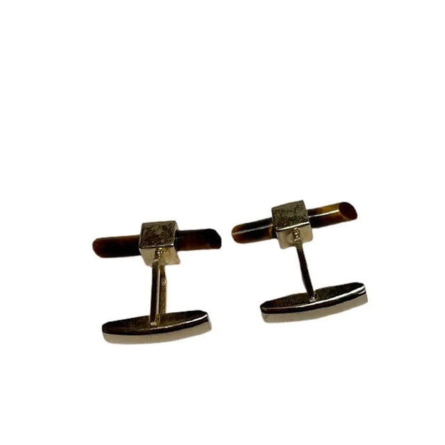 1950s Mid-Century Modern Gold Cufflinks with Tiger's Eye Gemstones, A Pair - 2