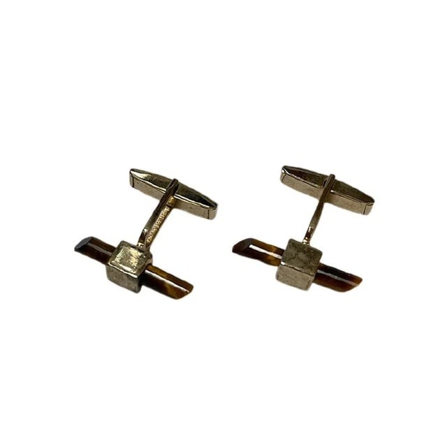 1950s Mid-Century Modern Gold Cufflinks with Tiger's Eye Gemstones, A Pair - 3