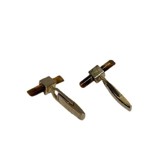1950s Mid-Century Modern Gold Cufflinks with Tiger's Eye Gemstones, A Pair - 4