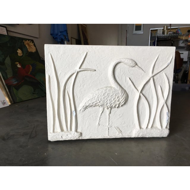 Large White Cube Pedestal Side Tables W/ Crane Relief, Pair 1980s - 3