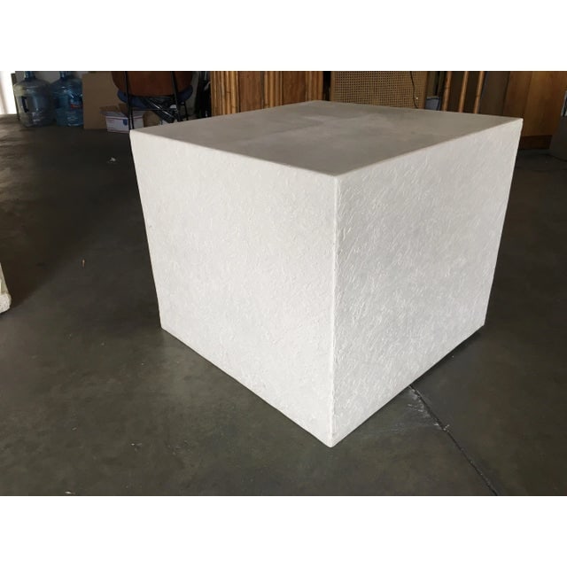 Large White Cube Pedestal Side Tables W/ Crane Relief, Pair 1980s - 4