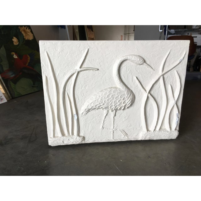 Large White Cube Pedestal Side Tables W/ Crane Relief, Pair 1980s - 7