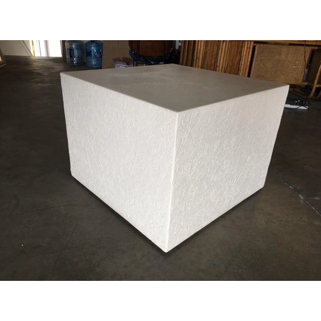 Large White Cube Pedestal Side Tables W/ Crane Relief, Pair 1980s - 8