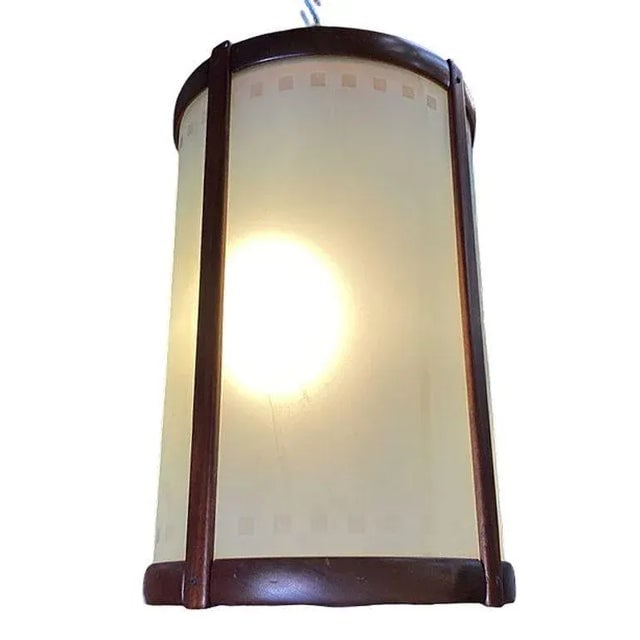 Mid-Century Nakashima Style Teak Cylinder Pendant W/ Frosted Shade, 3 Available - 10