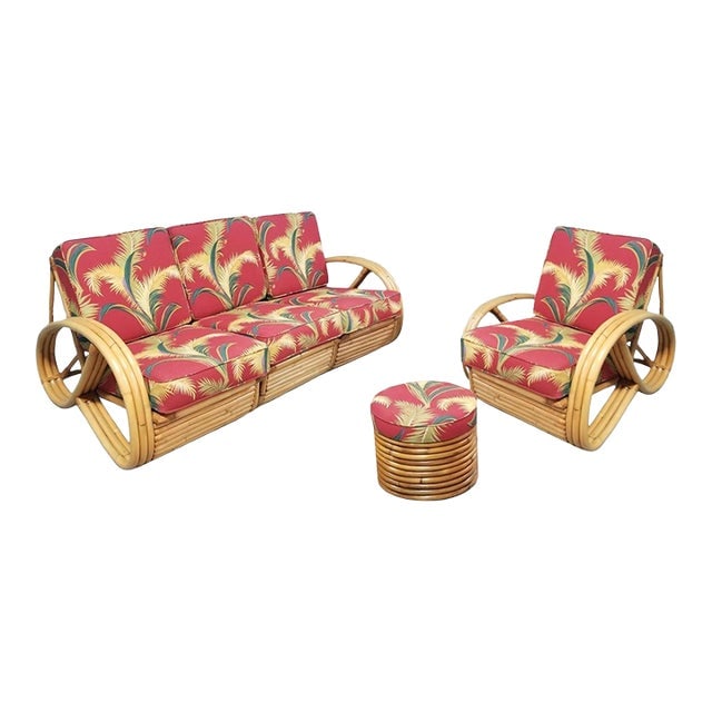 1950s Restored Rattan 3/4 Pretzel Arm 3 Piece Living Room Set (1 of 6)