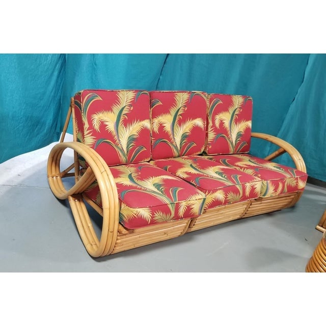 1950s Restored Rattan 3/4 Pretzel Arm 3 Piece Living Room Set - 2