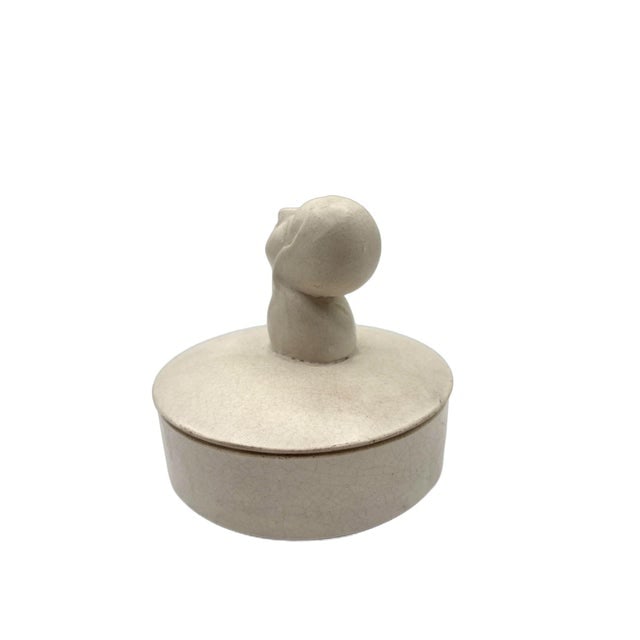 Mid 20th Century Gray Earthenware Ceramic Vanity Powder Box W/ Female Bust Handle - 5