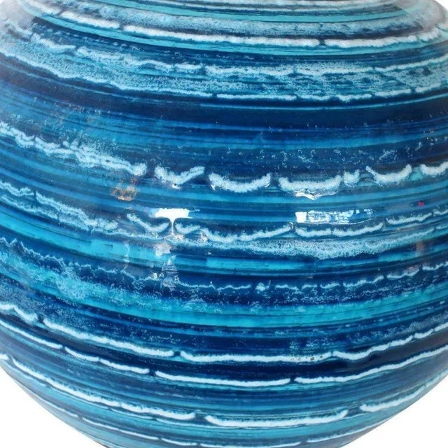 Mid-Century Variegated Blue Striped Glaze Ceramic Lamp - 4