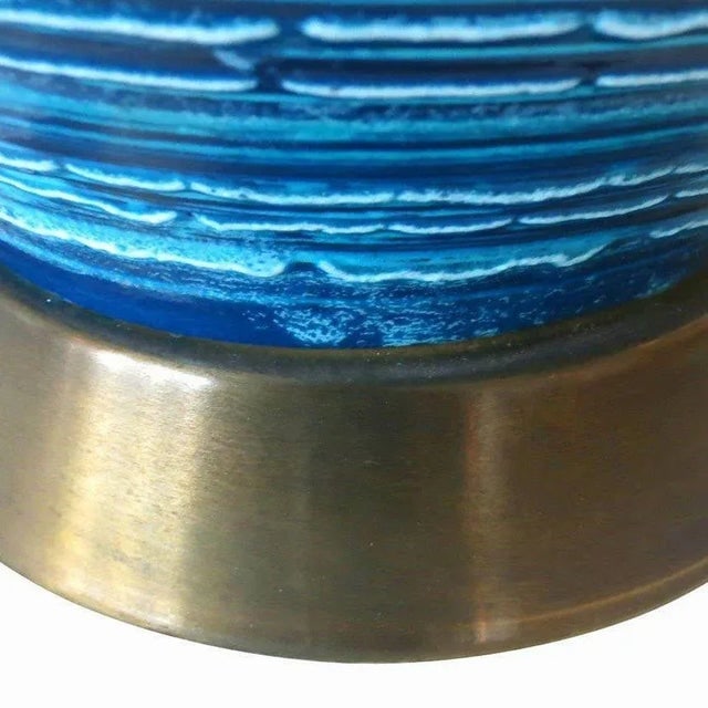 Mid-Century Variegated Blue Striped Glaze Ceramic Lamp - 5