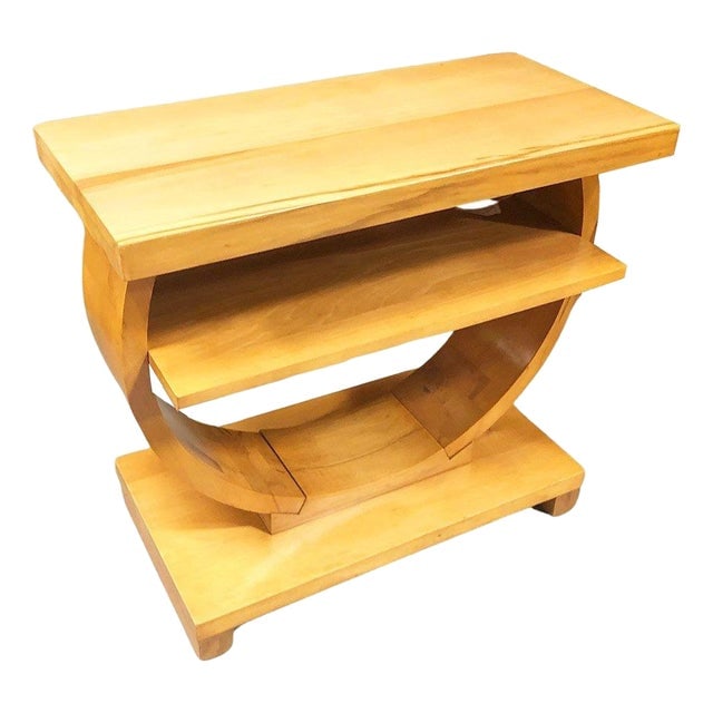 1930s Blond Geometric Art Deco Side Table Attributed to Gilbert Rohde for Brown Saltman (1 of 8)