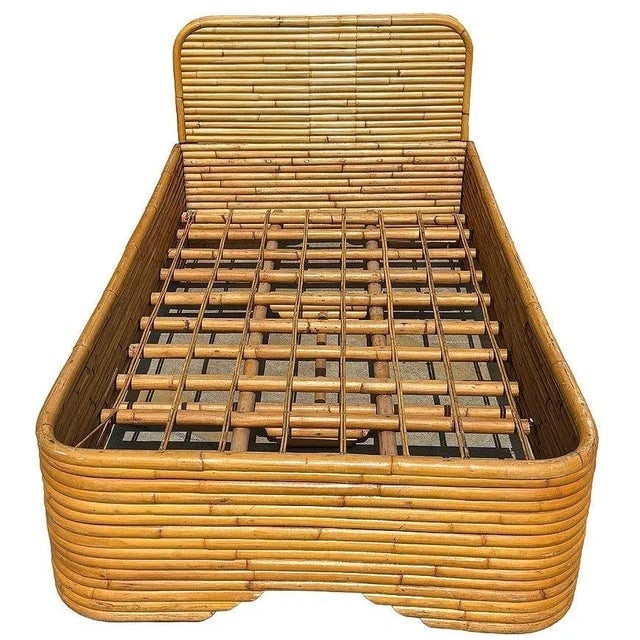Restored Art Deco 15-Strand Stacked Rattan Bed Twin Bed Frame Headboard, 2 Available - 2