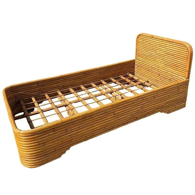 Restored Art Deco 15-Strand Stacked Rattan Bed Twin Bed Frame Headboard, 2 Available - 3
