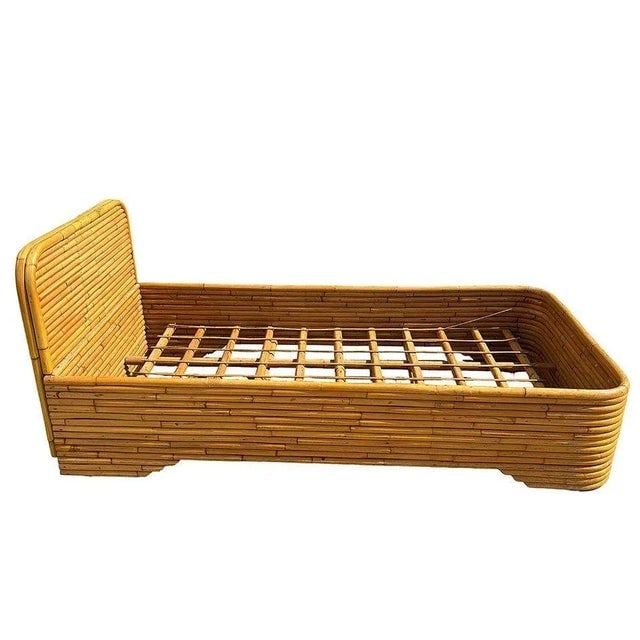 Restored Art Deco 15-Strand Stacked Rattan Bed Twin Bed Frame Headboard, 2 Available - 4