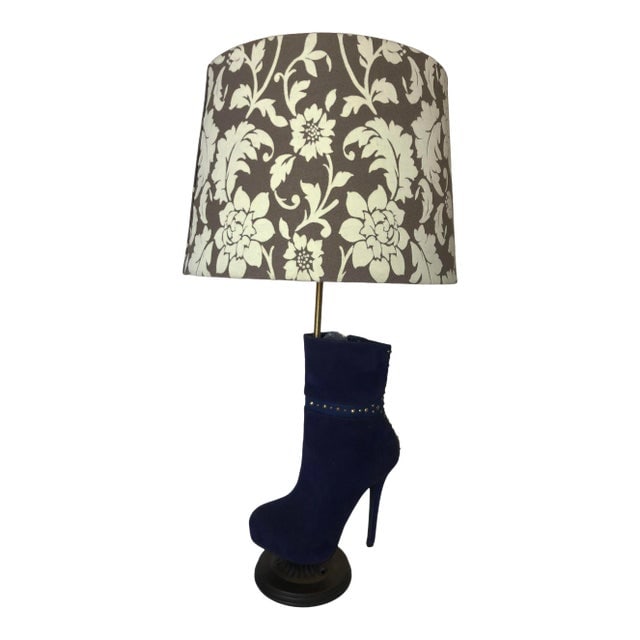 Purple Stiletto High Heel Boot Table Lamp With Floral Lamp Shade (1 of 7)