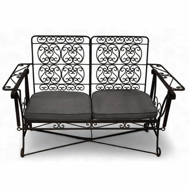 Black Scrolling Wrought Iron Glider Rocking Settee & Chair Patio Outdoor Set - 4
