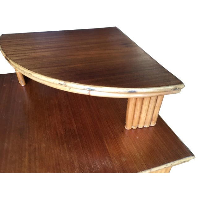 Restored Vintage Rattan Corner Side Table With Removable Mahogany Second Tier - 4