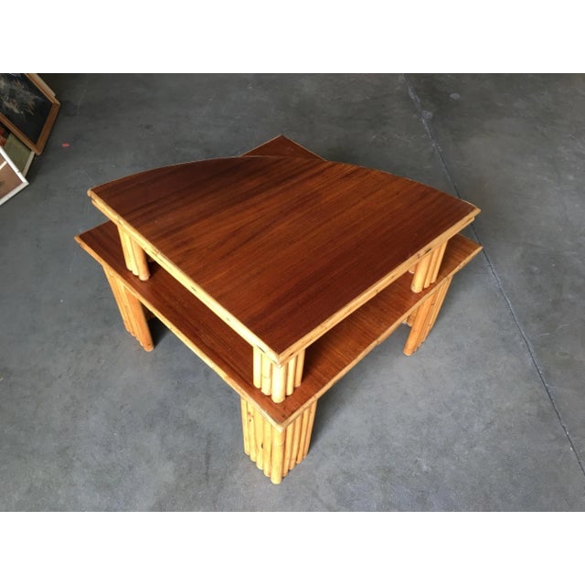 Restored Vintage Rattan Corner Side Table With Removable Mahogany Second Tier - 5