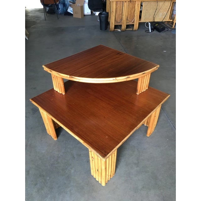 Restored Vintage Rattan Corner Side Table With Removable Mahogany Second Tier - 7