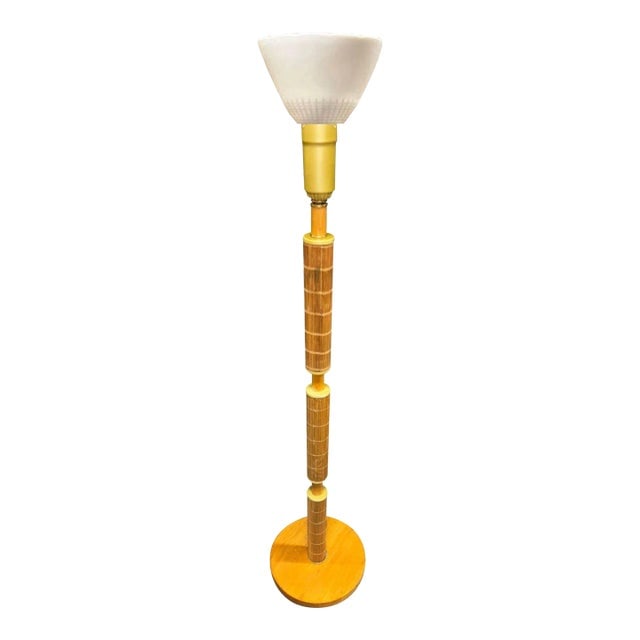 Mid-Century Rattan & Brass Floor Lamp With Mahogany (1 of 4)