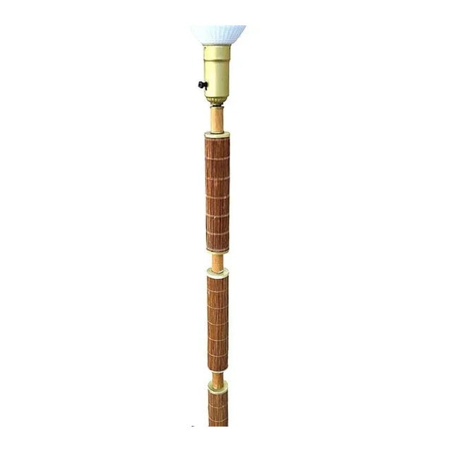 Mid-Century Rattan & Brass Floor Lamp With Mahogany - 2