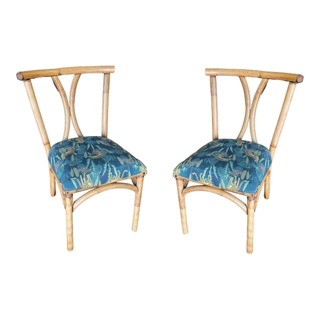 Restored Mid-Century Rattan Dining Side Chair W/ Hourglass Back, Pair (1 of 8)