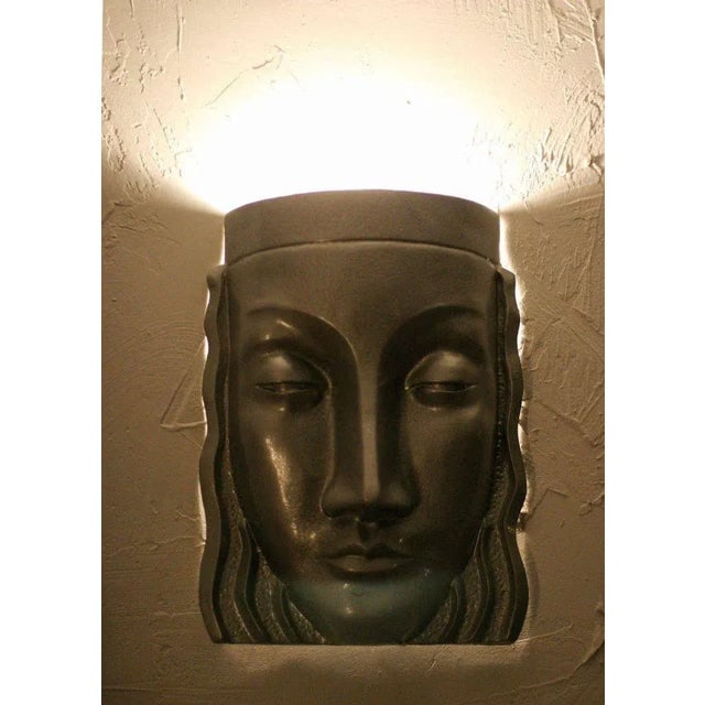 1970s Art Deco Sculptural Female Face Wall Sconce - 5