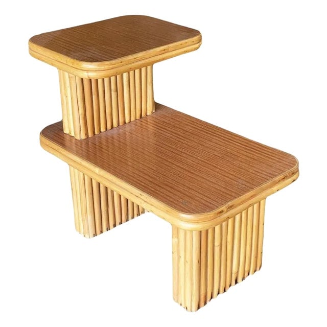 1950s Restored Vertically Stacked Rattan Side Lamp Table With Formica Top (1 of 6)