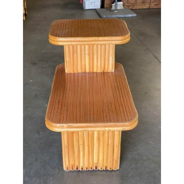 1950s Restored Vertically Stacked Rattan Side Lamp Table With Formica Top - 2