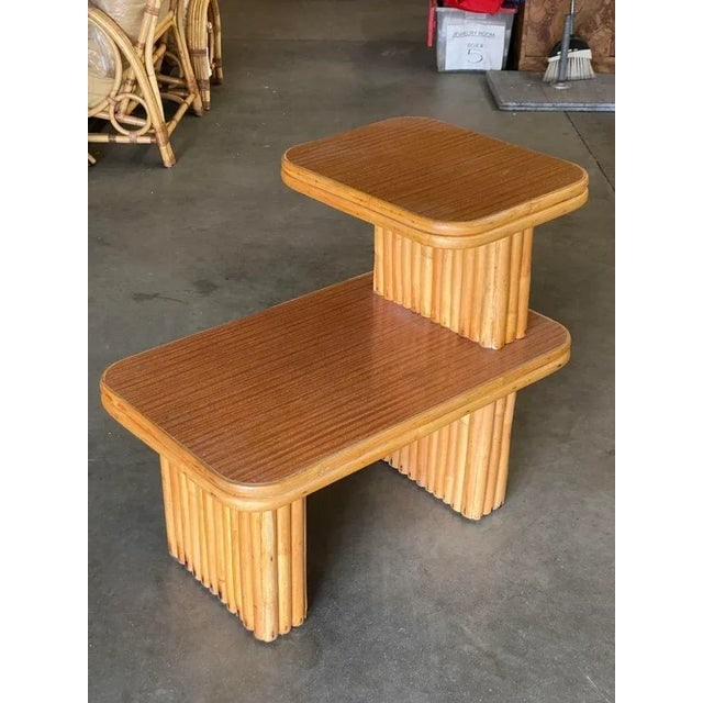 1950s Restored Vertically Stacked Rattan Side Lamp Table With Formica Top - 3