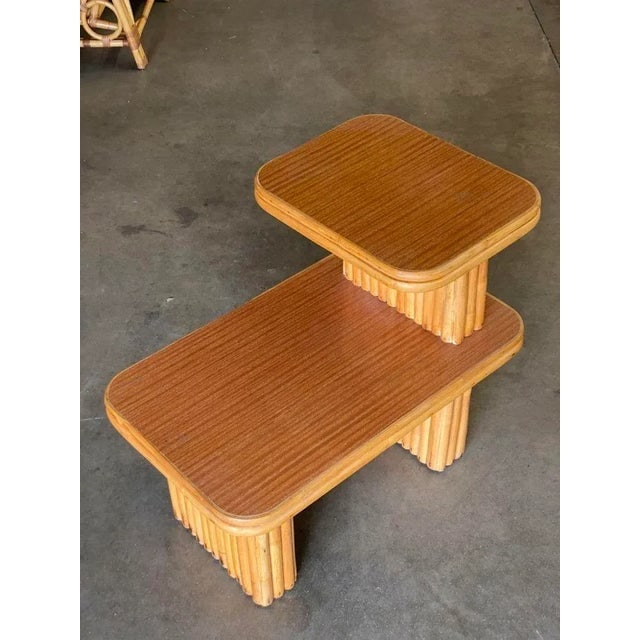 1950s Restored Vertically Stacked Rattan Side Lamp Table With Formica Top - 4