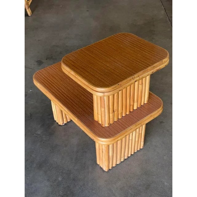 1950s Restored Vertically Stacked Rattan Side Lamp Table With Formica Top - 5