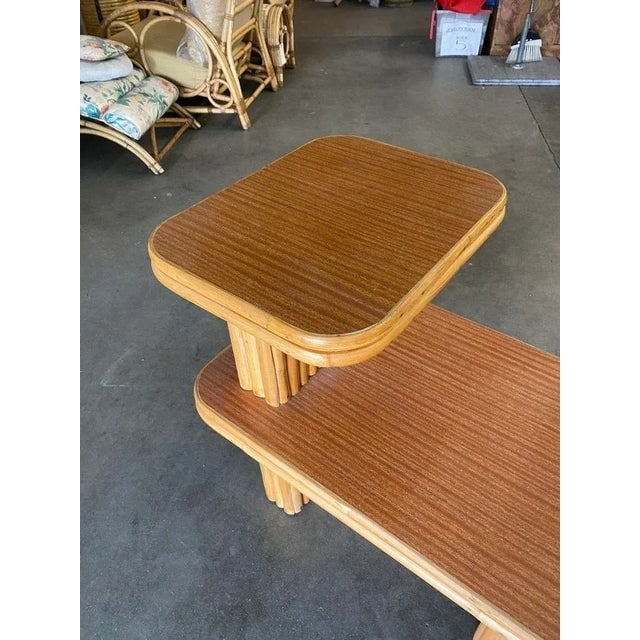 1950s Restored Vertically Stacked Rattan Side Lamp Table With Formica Top - 6