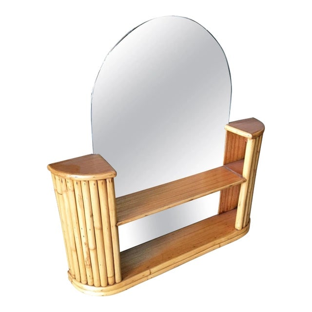 1950s Restored Post War Rattan Vanity Table Console Mirror With Shelf (1 of 5)