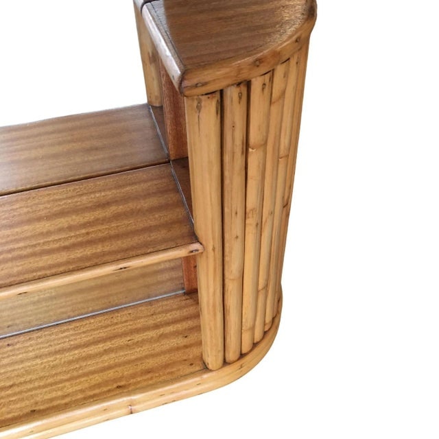 1950s Restored Post War Rattan Vanity Table Console Mirror With Shelf - 4